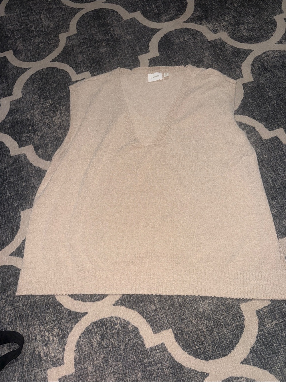 Cyrus Sweater Womens Size XL Navy tan Vest V-Neck Casual Lightweight Sleeveless